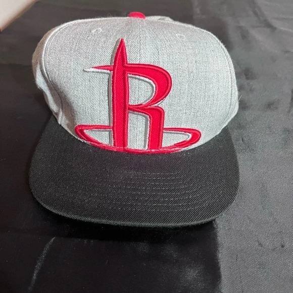 Houston ROCKETS Snapback Mitchell & Ness Cap Hat NBA Red Flat Bill Gray/Red Wool - Picture 1 of 6